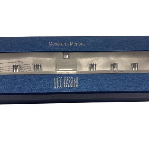 Oleg Cassini Crystal Menorah With Silver Plated Candle Holders In Elegant Box - Picture 5 of 8